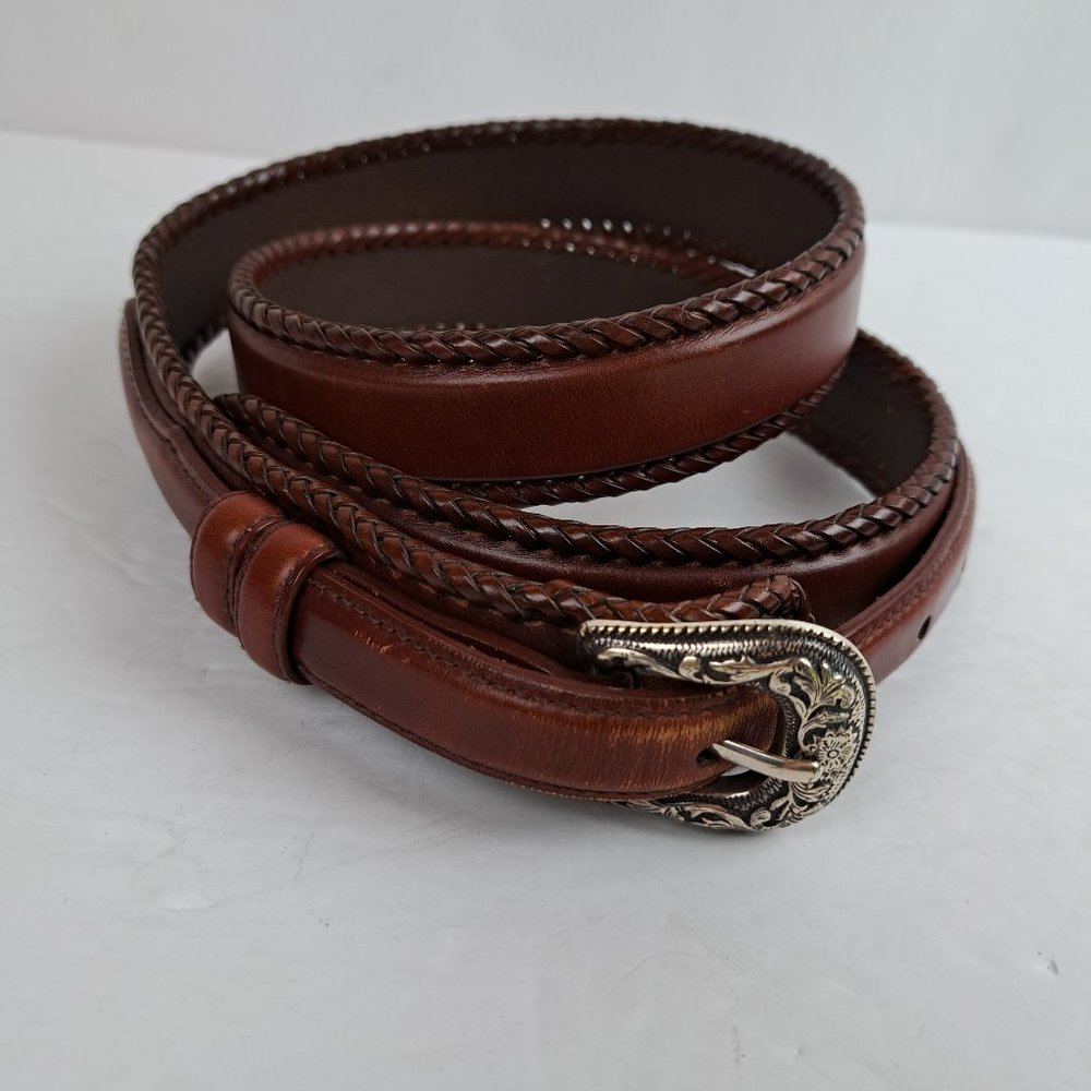 VTG Resistol Brown Leather Western Style Belt with Braiding. Size 36
